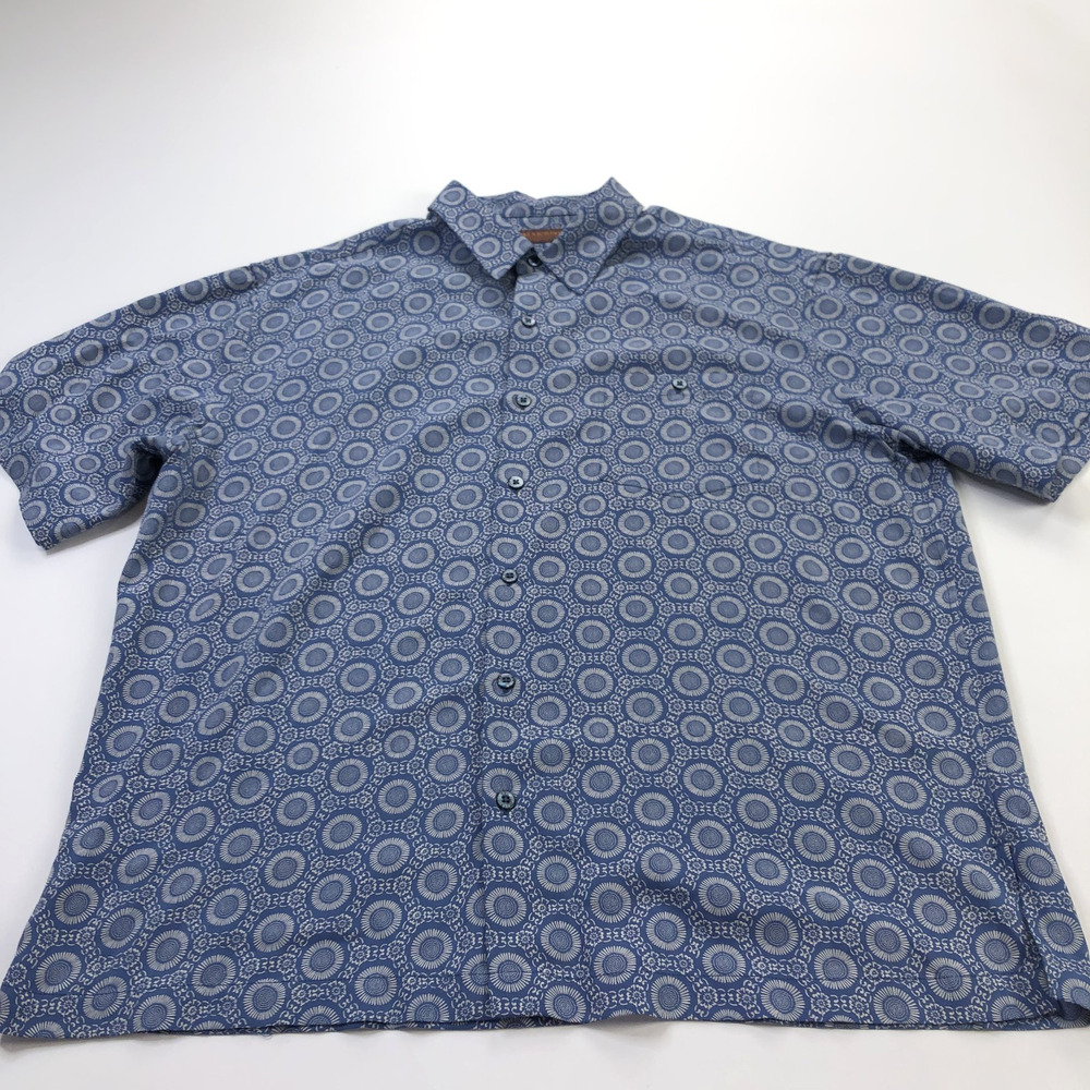 Tori Richard XL Hawaiian Camp Silk Blend SS Casual Pocket Collared Shirt Blue
